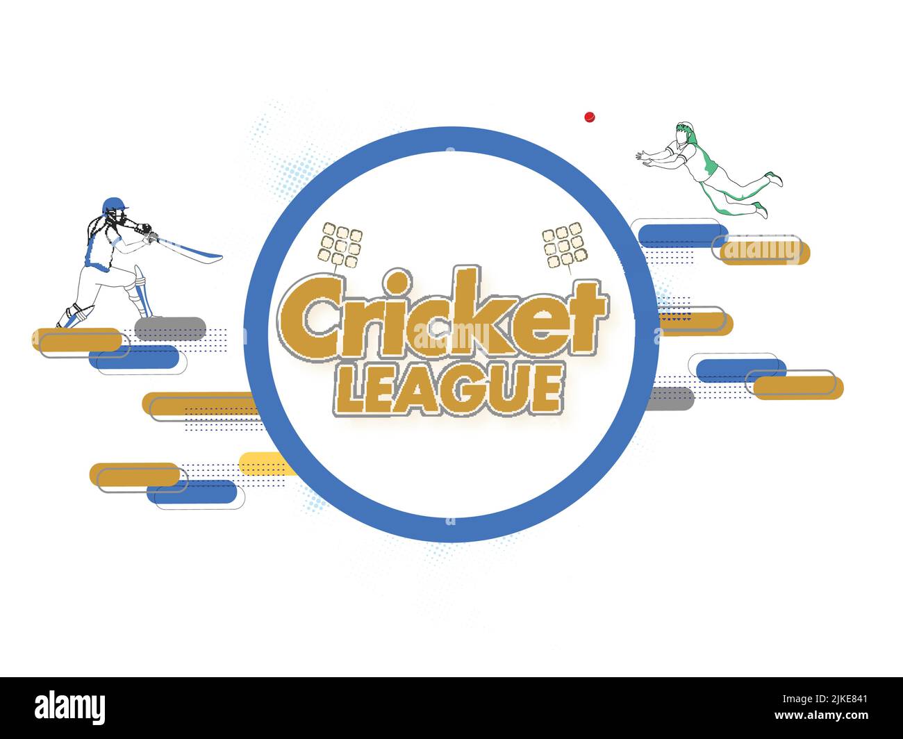 Sticker Style Cricket League Text With Cartoon Female Bowler, Batter Players In Playing Pose On White Background. Stock Vector