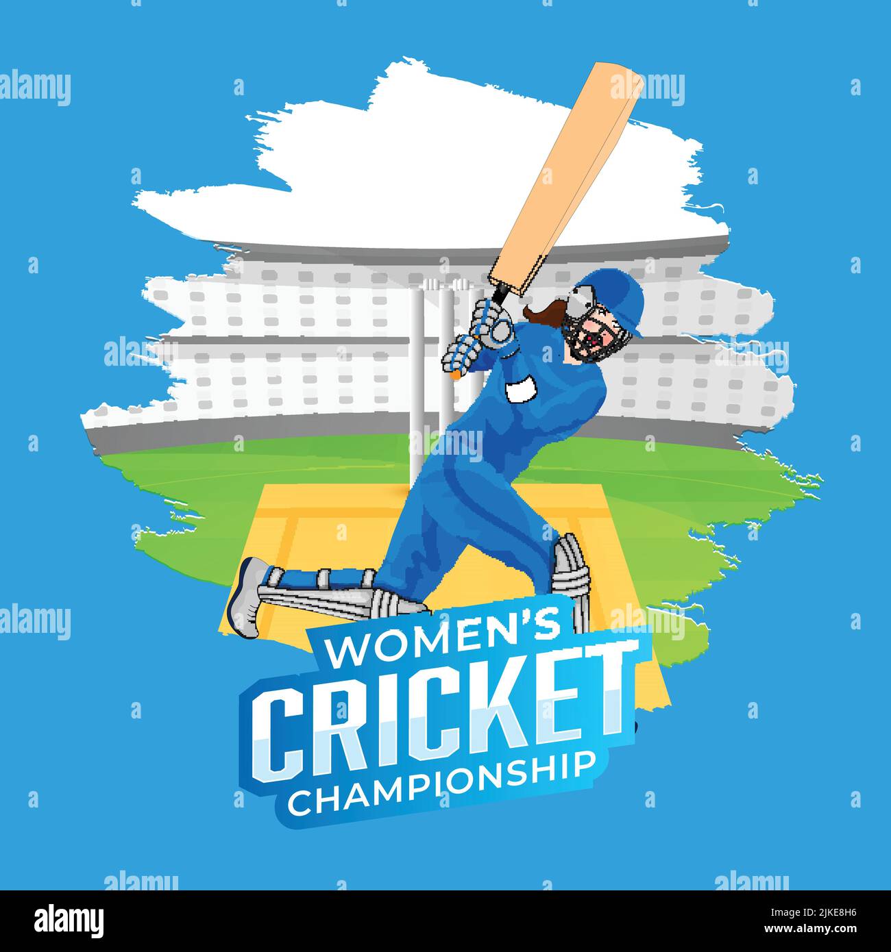 Sticker Style Women's Cricket Championship Font With Female Batter