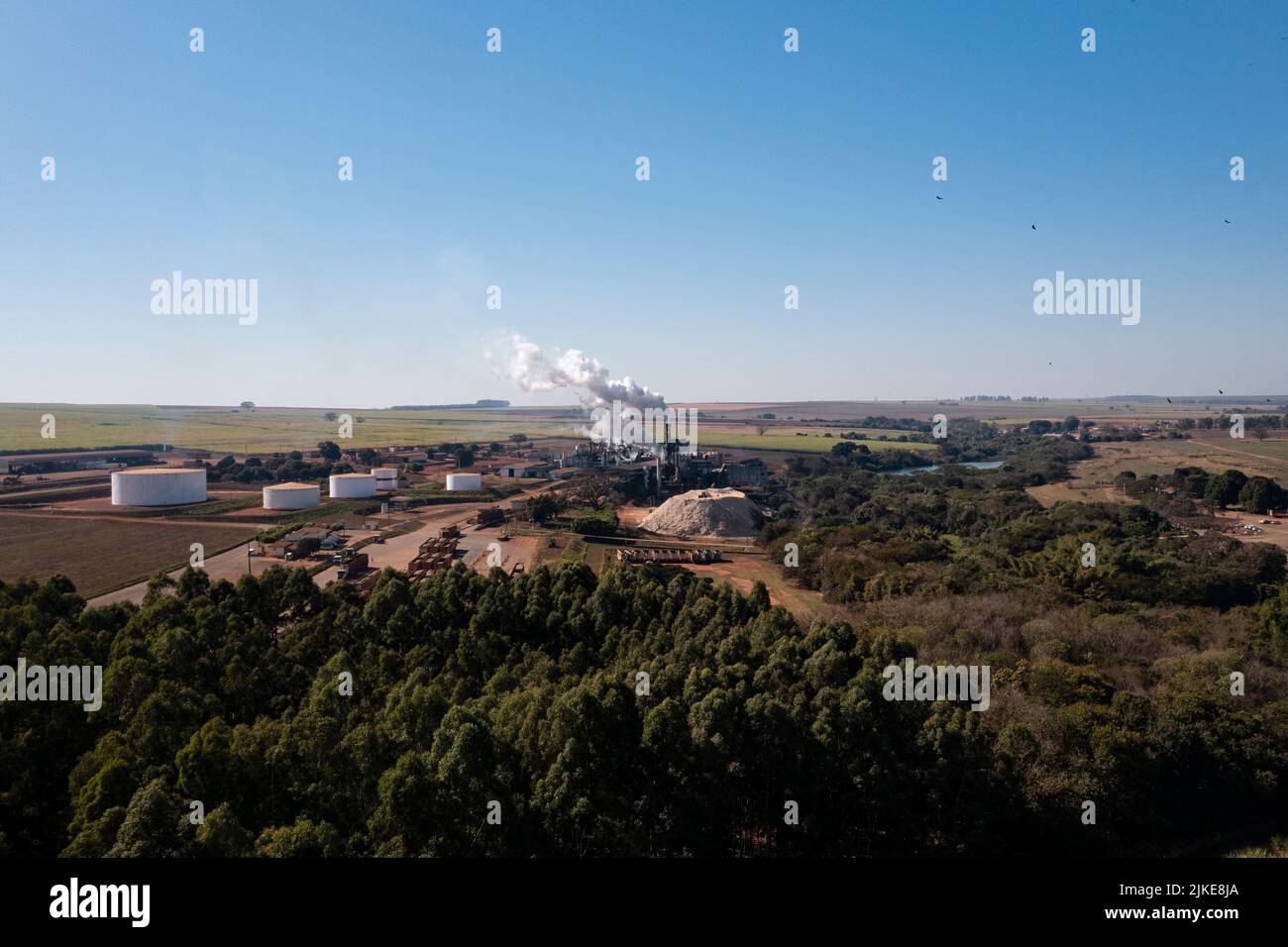 Aerial view of the Della Coletta Bioenergia sugar and alcohol industry - drone view Stock Photo