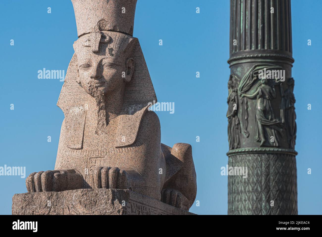 Sphinx in Universitetskaya Embankment, one of two. An ancient Egyption statue, a landmark of St. Petersburg, Russia. Stock Photo