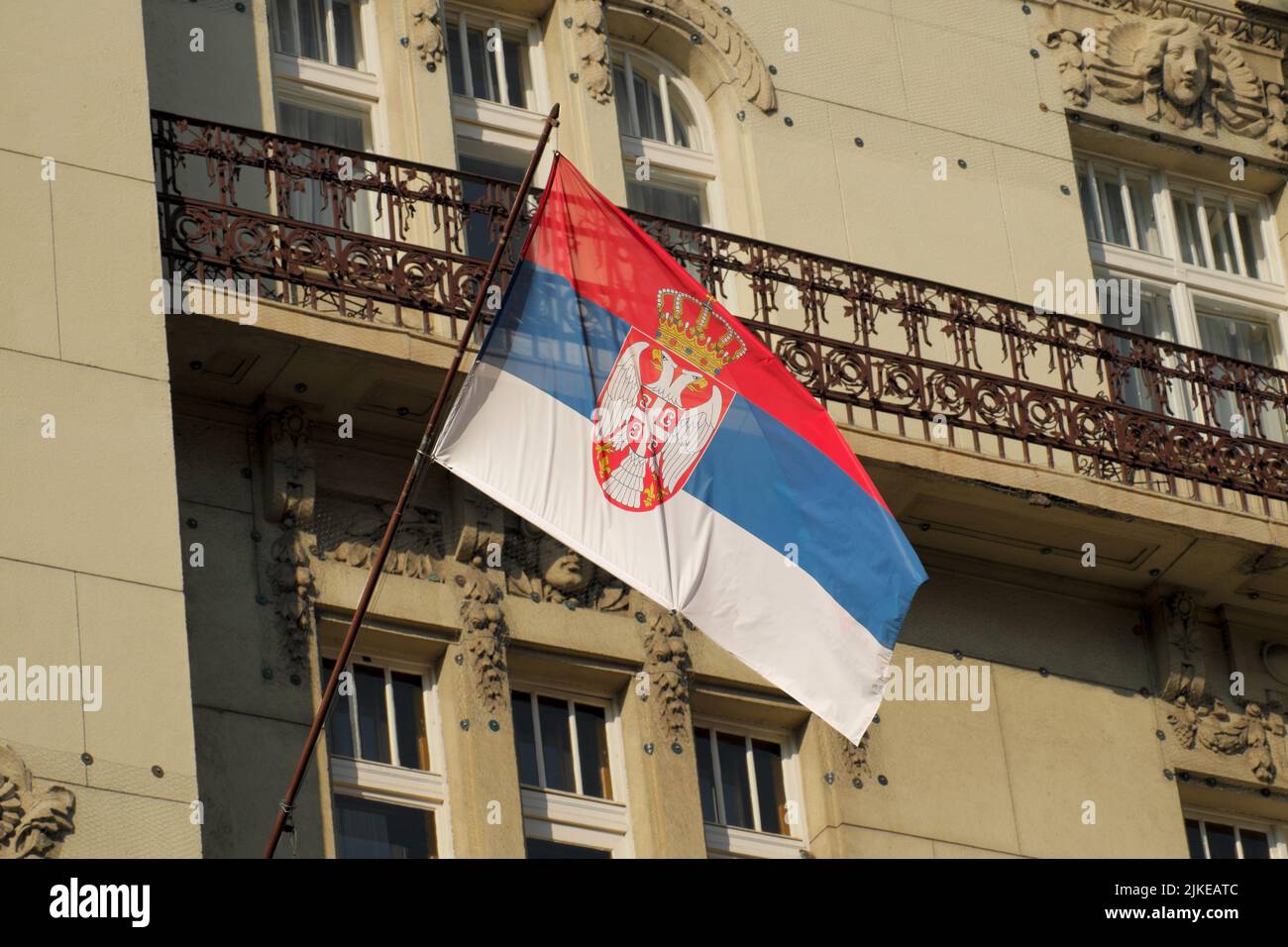flag of Serbia in Belgrade Stock Photo