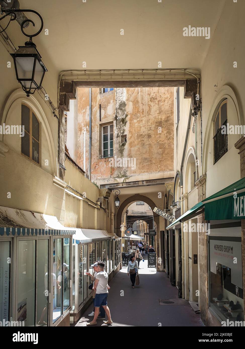 Aix-en-Provence, France, May 2022, view of Passage Agard an alley with shops and restaurants Stock Photo