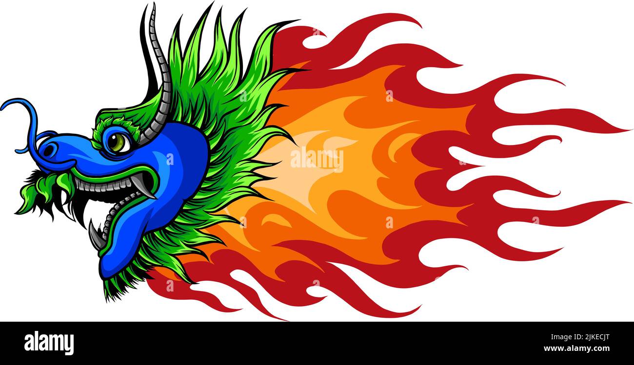Dragon head silhouette with flames vector illustration Stock Vector