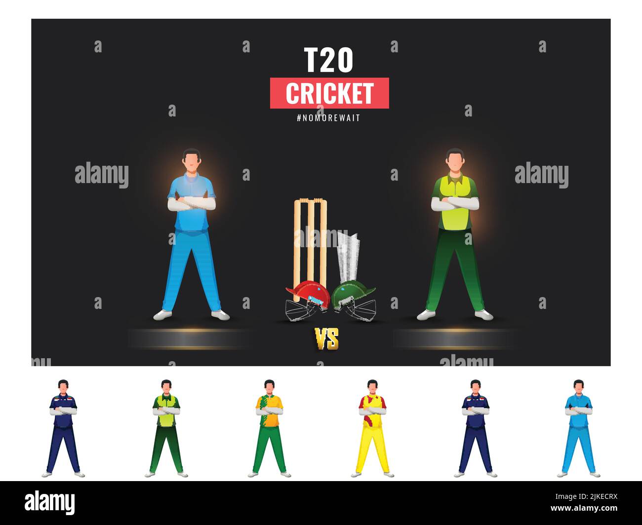 T20 Cricket Match Participating Countries Players With Afghanistan VS Pakistan Highlights On Black And White Background. Stock Vector