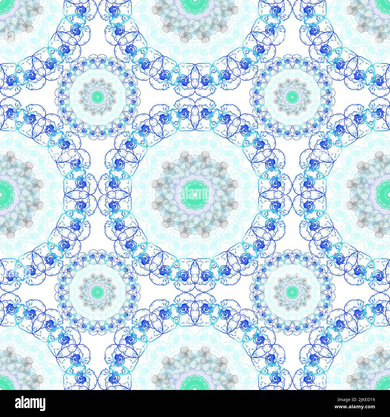 Repeating pattern mandala circles large and small with floral outline on circle and soft interior pattern. Stock Photo
