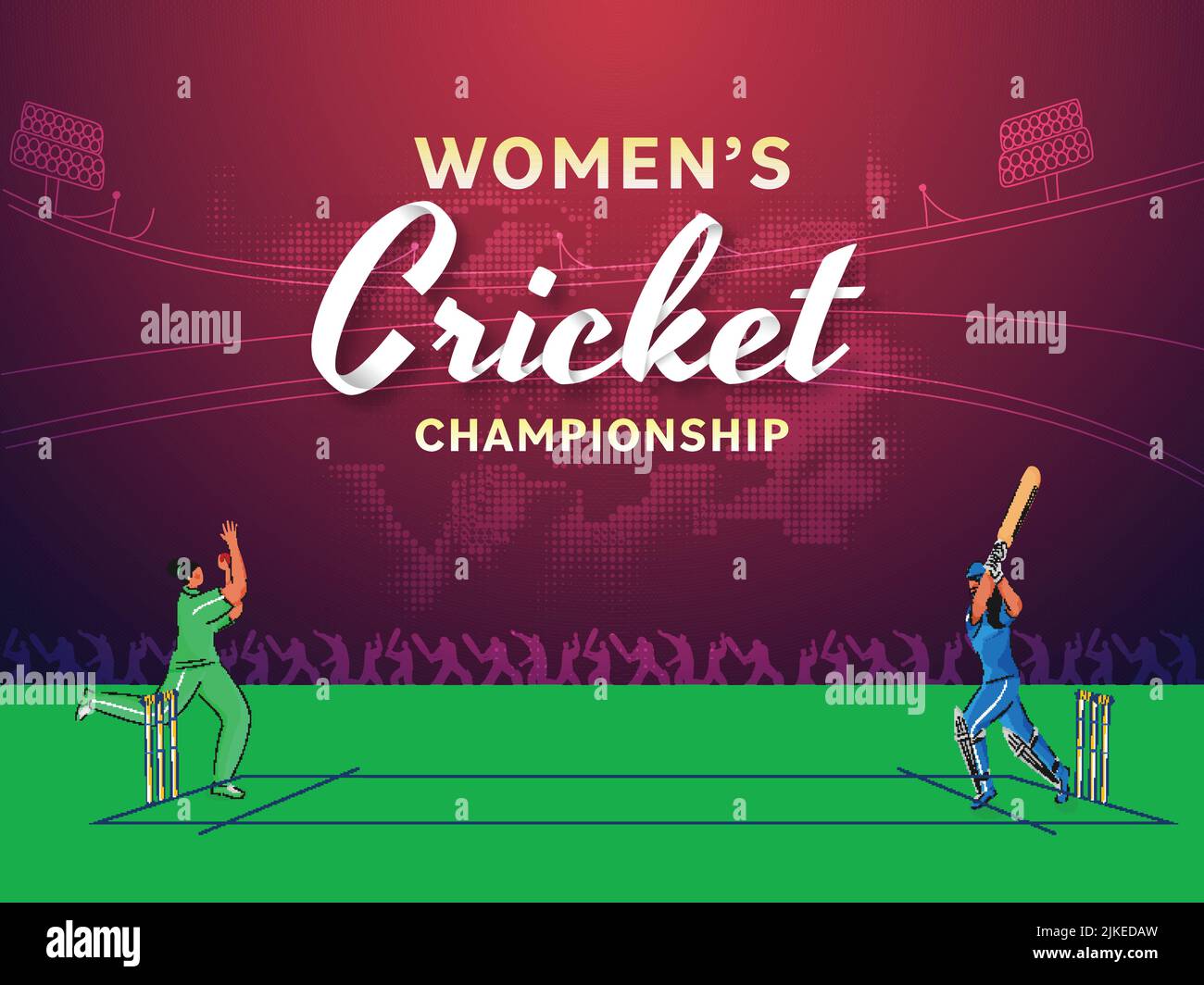 Women's Cricket Championship Concept With Participating Players Of India VS Pakistan On Stadium Background. Stock Vector