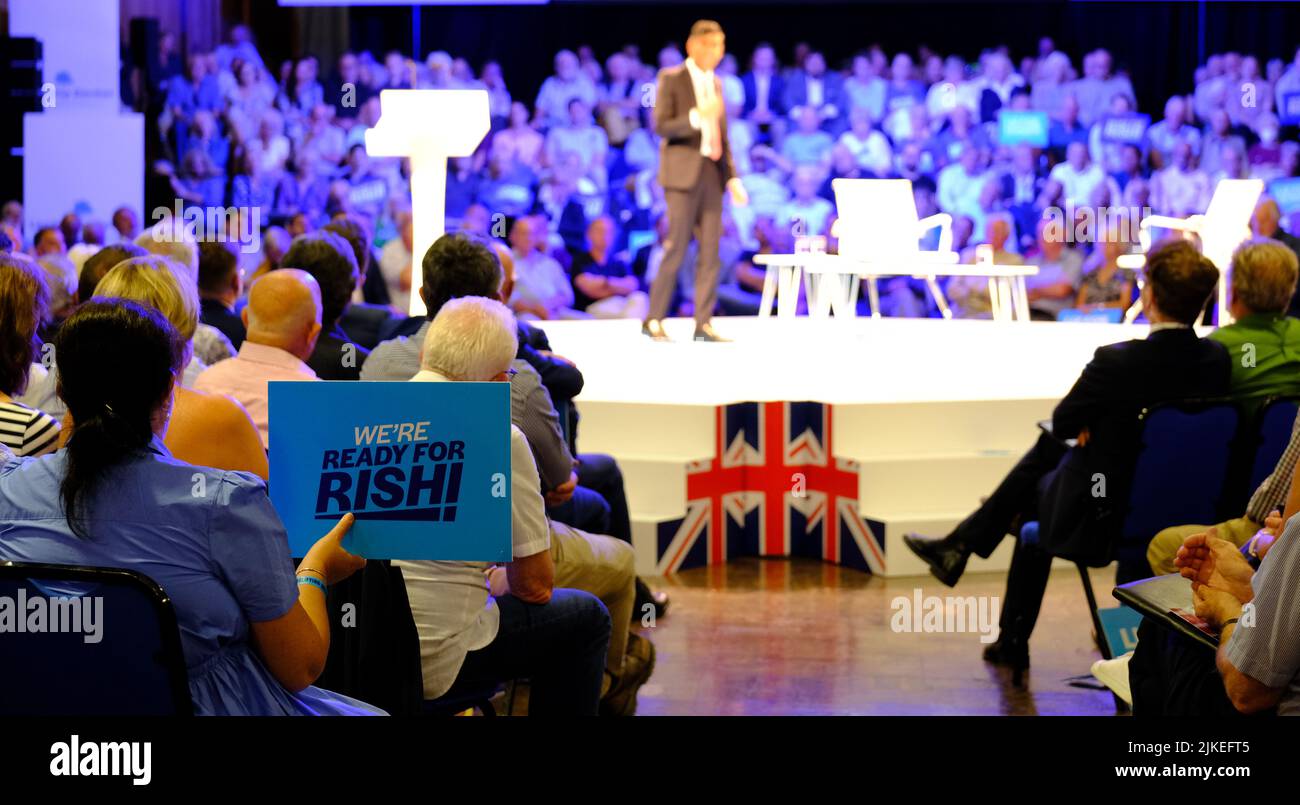 Exeter Devon UK.2nd Conservative Party Hustings. Tory members gathered in the Great Hall at Exeter University.Rishi Sunak mp puts his case forward for the leadership job. Credit: charlie bryan/Alamy Live News Stock Photo