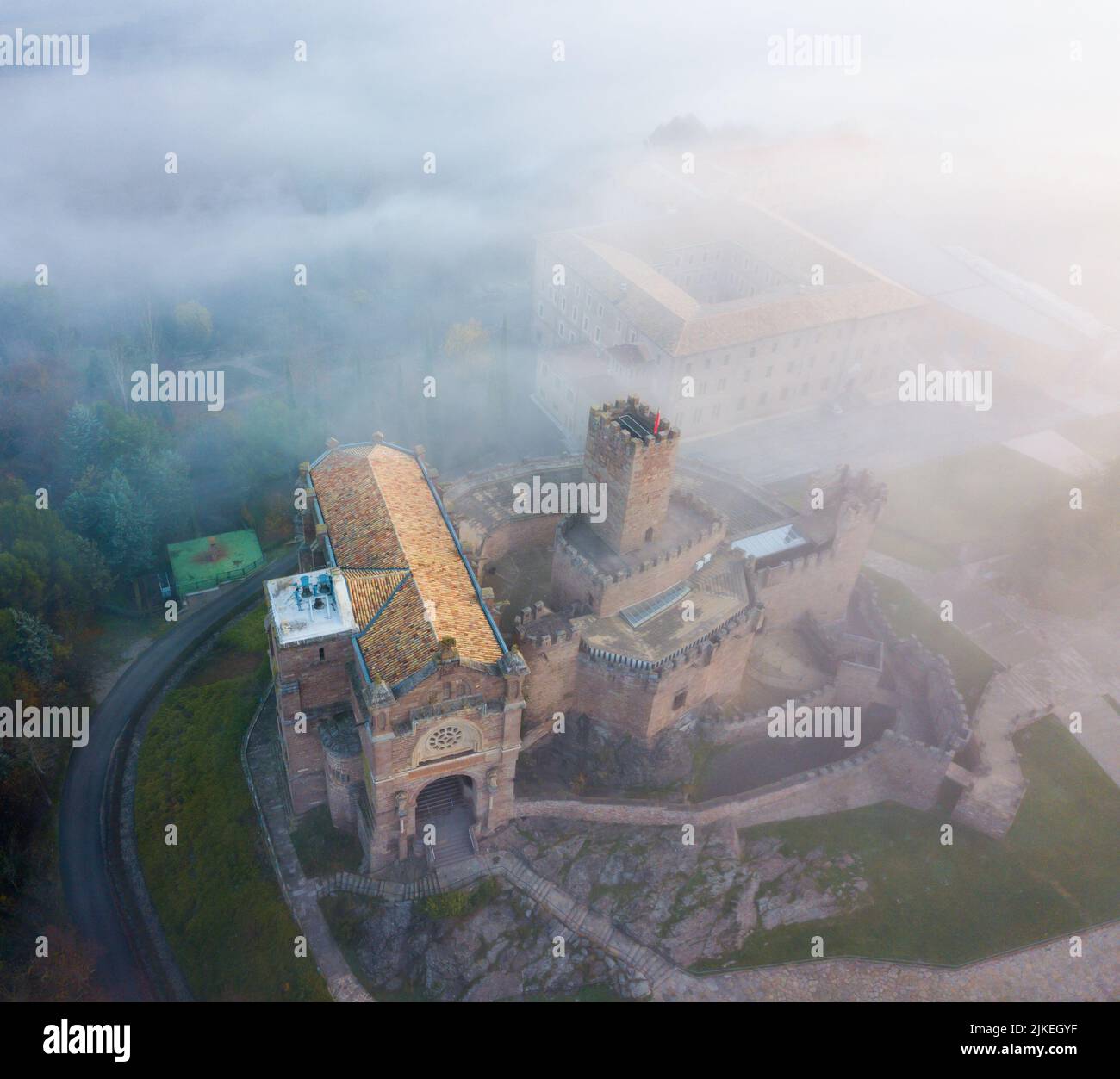 Top view of the castle Castillo de Javier. Huesca Province. Aragon.  Stock Photo