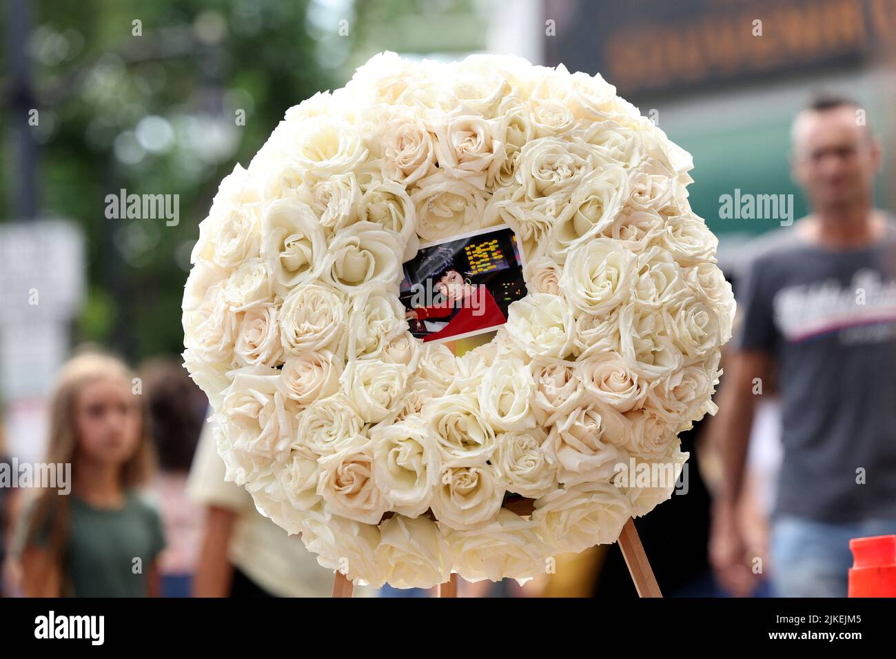 A photograph of late actor Nichelle Nichols is pictured in a rose wreath placed on her star on the Hollywood Walk of Fame in Los Angeles, California, U.S., August 1, 2022. REUTERS/Mario Anzuoni Stock Photo