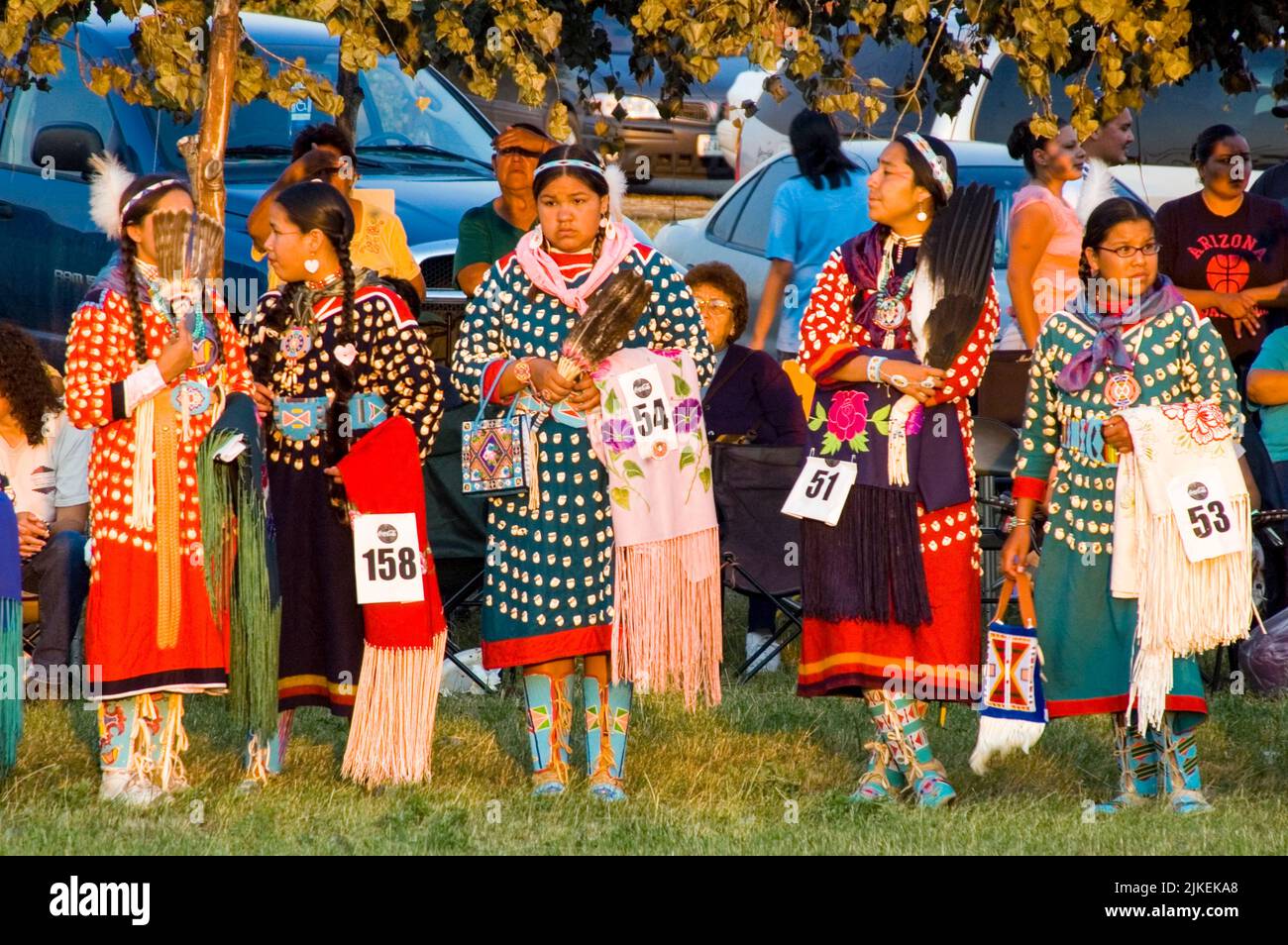 are worn by five young ladies at a pow wow on the Crow Indian