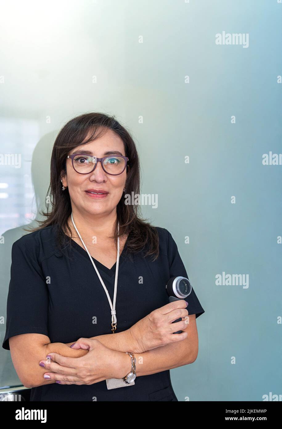 Portrait of a female dermatologist doctor smiling with a dermatology