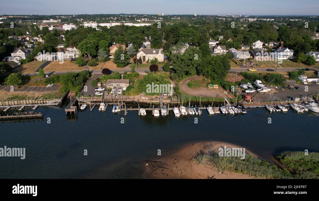 Aerial view of Marina along the Arthur Kill in Port Reading, New Jersey Stock Photo