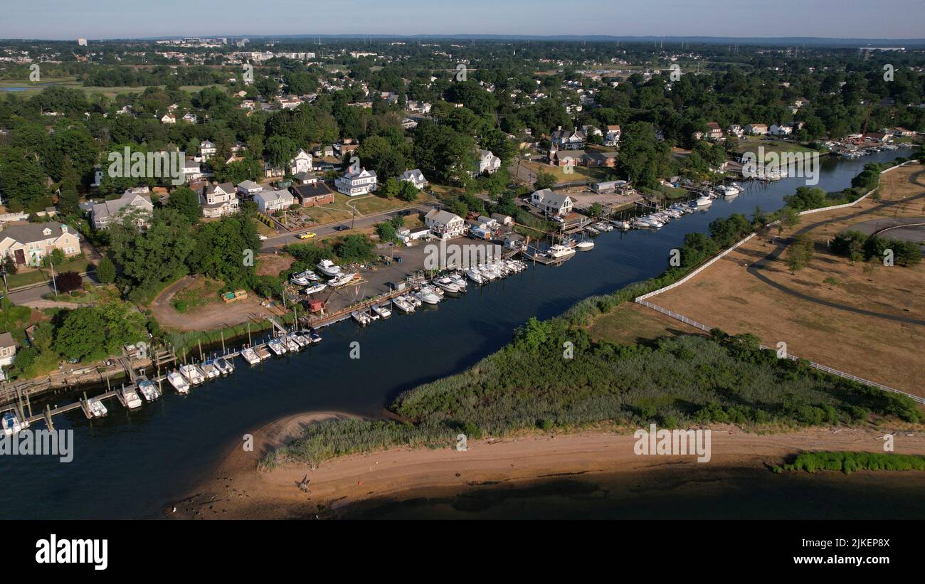 Aerial view of Marina along the Arthur Kill in Port Reading, New Jersey Stock Photo