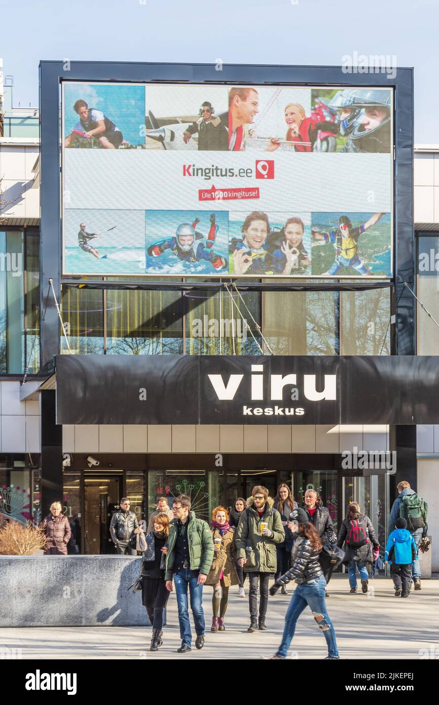 People at Viru keskus shopping centre doors to Viru väljak square in Tallinn Estonia Stock Photo