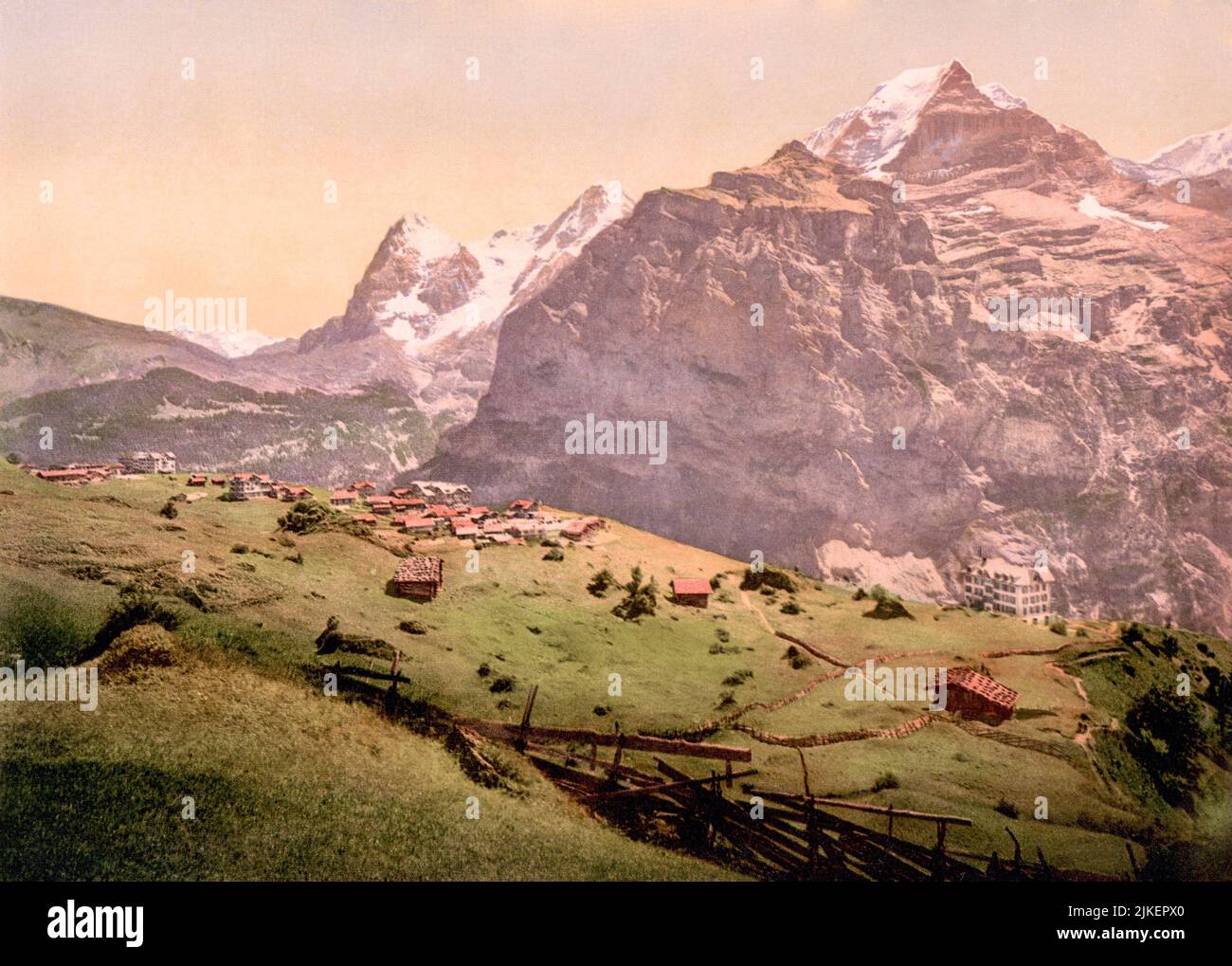Eiger, Mönch and Jungfrau Mountains, Mürren, Bernese Oberland, Switzerland 1890. Stock Photo