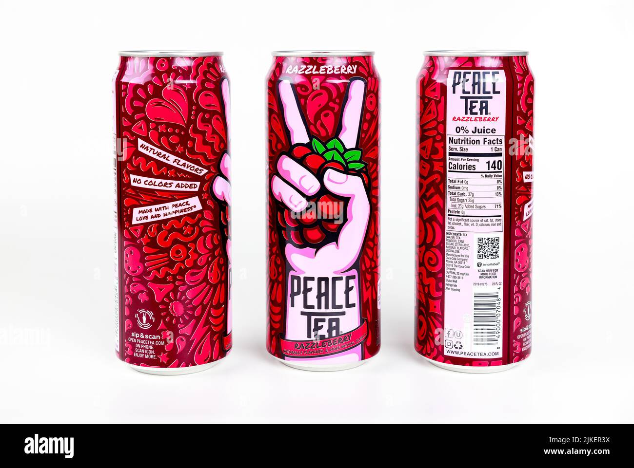 Cans of Razzleberry Peace tea from the CocaCola company Stock Photo