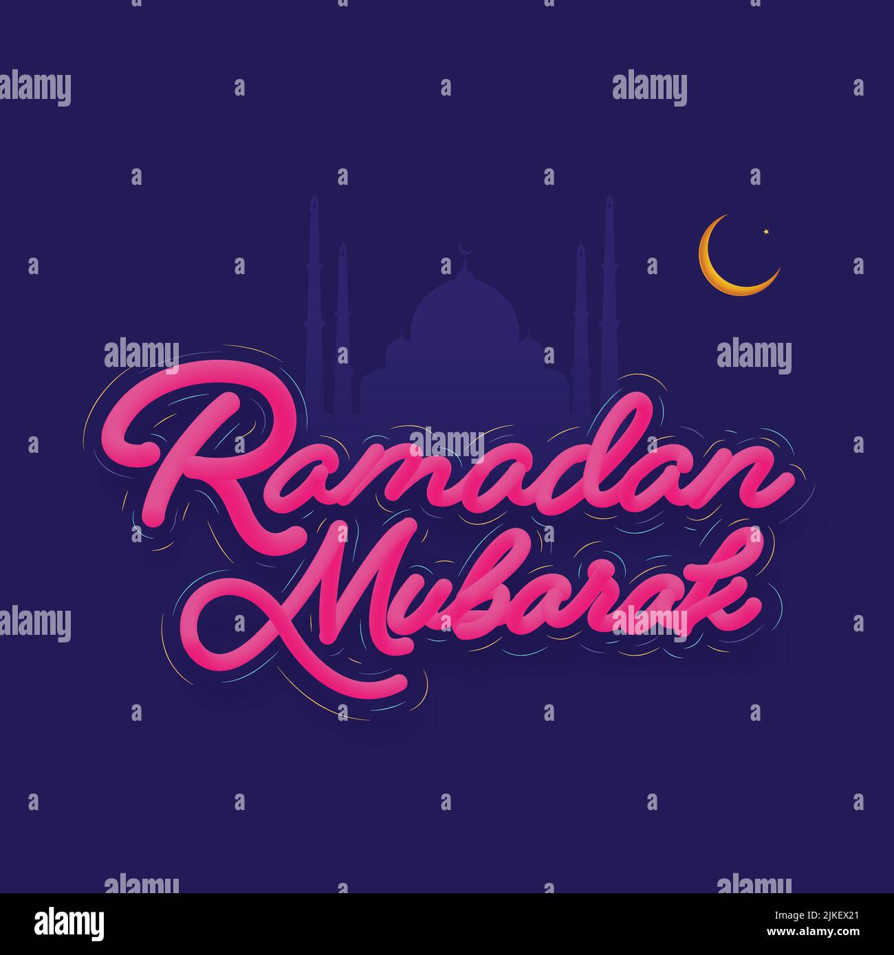 Pink Blend Effect Ramadan Mubarak Font With Golden Crescent Moon, A