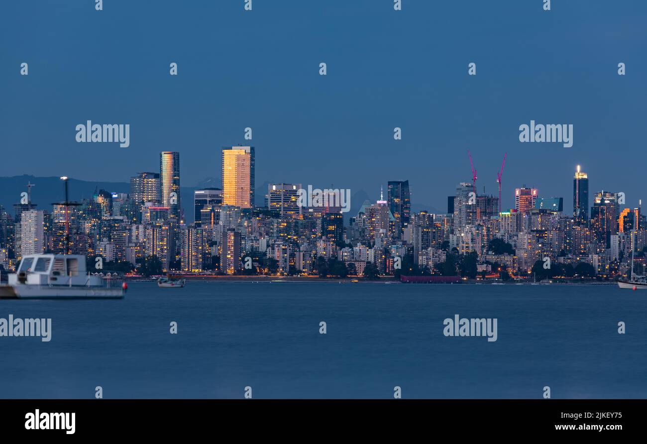 Vancouver BC Canada Skylines at Night. Vancouver is the third most populous metropolitan area