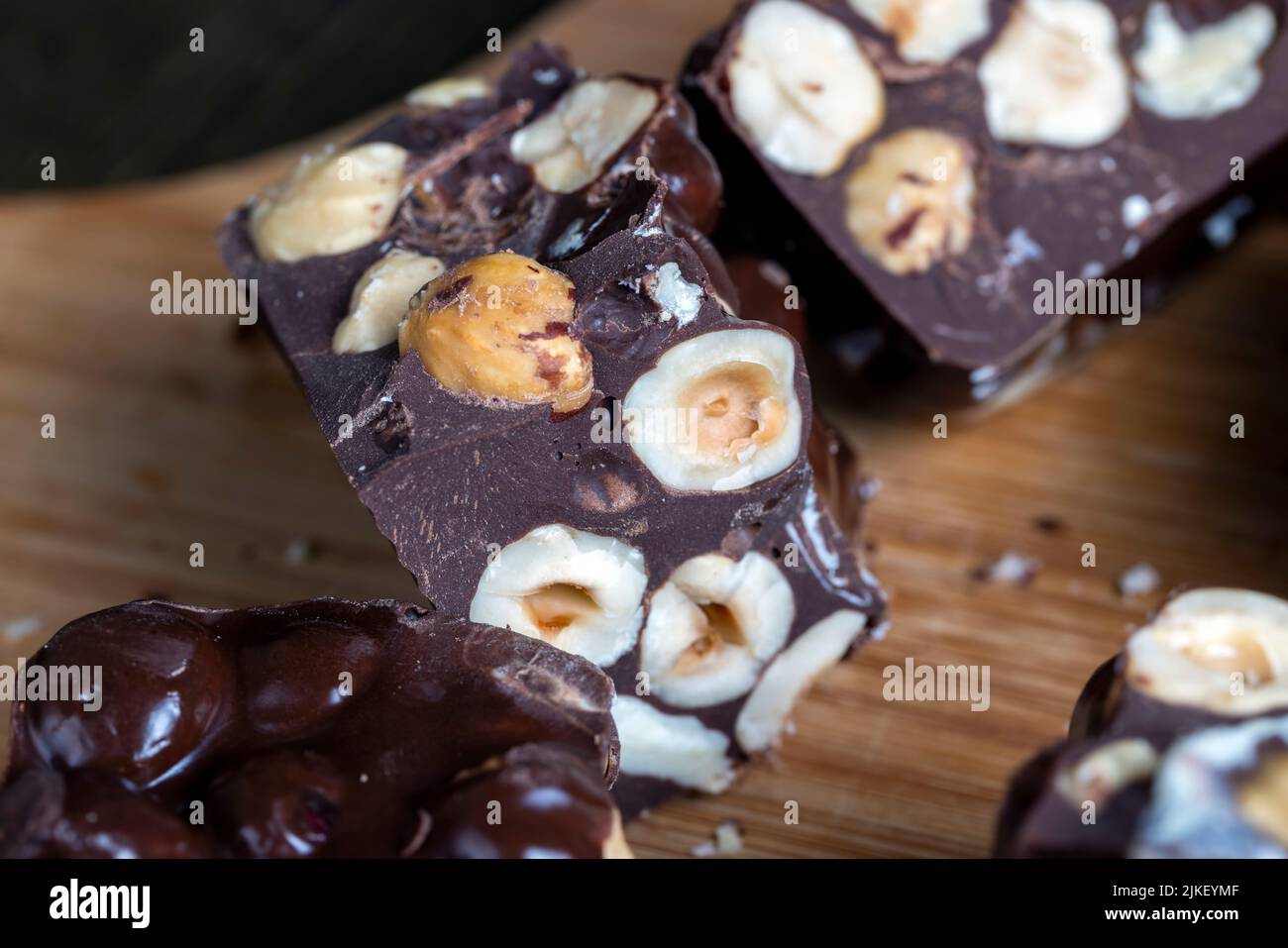 homemade chocolate with lots of hazelnuts, highquality chocolate made