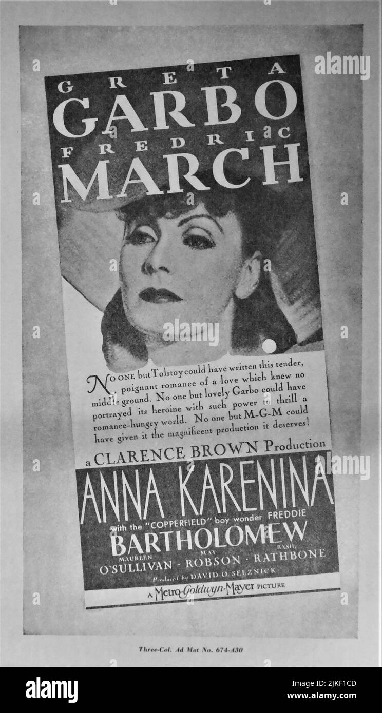 GRETA GARBO in ANNA KARENINA 1935 director CLARENCE BROWN novel Leo Tolstoy producer David O. Selznick Metro Goldwyn Mayer Stock Photo