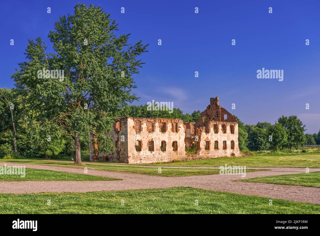 The ruins of the old manor house built of red brick. republic of ...