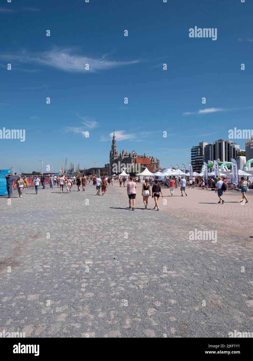 Antwerp, Belgium, 24 July 2022, Lots of people on the Scheldt quays in Antwerp during the tall ships races Stock Photo
