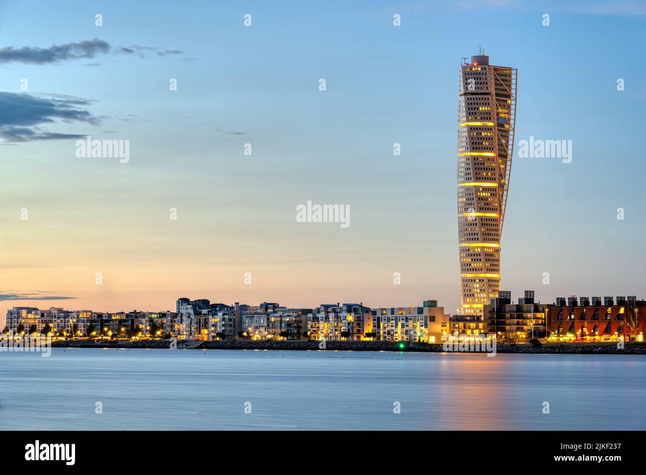 The Turning Torso in in Malmo, Sweden, at dusk Stock Photo