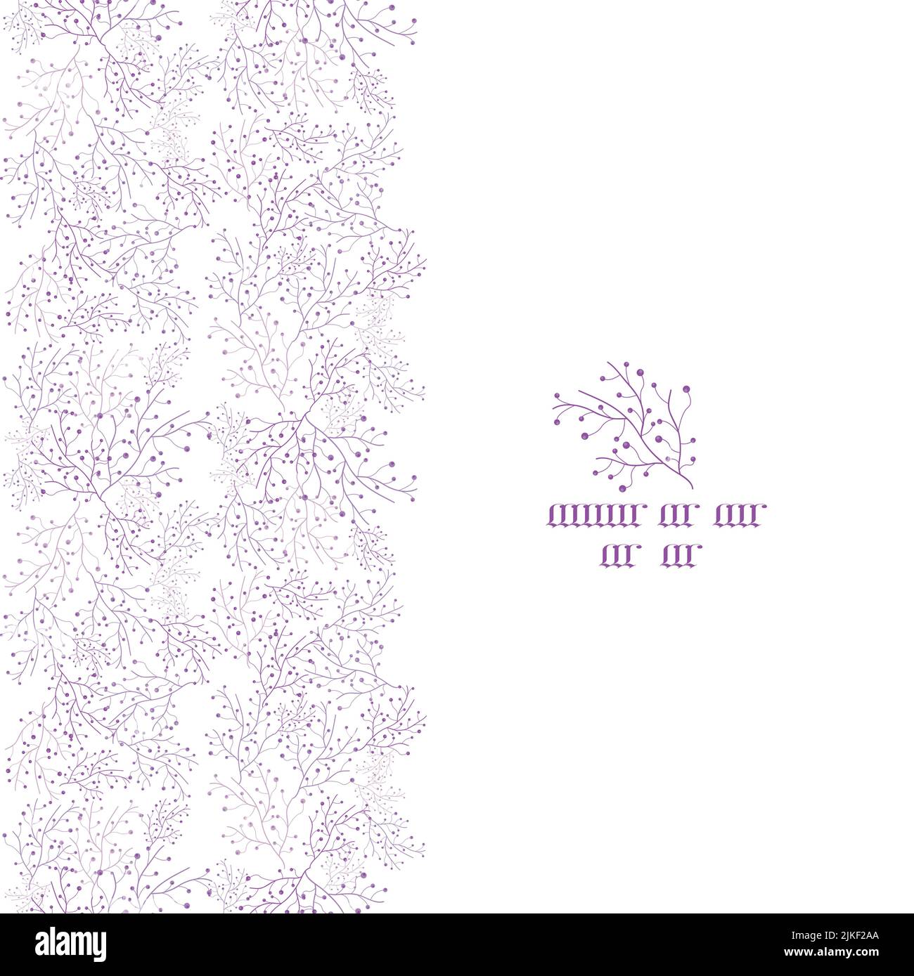 Vector purple hand drawn seaweeds vertical stripe border pattern background Stock Vector