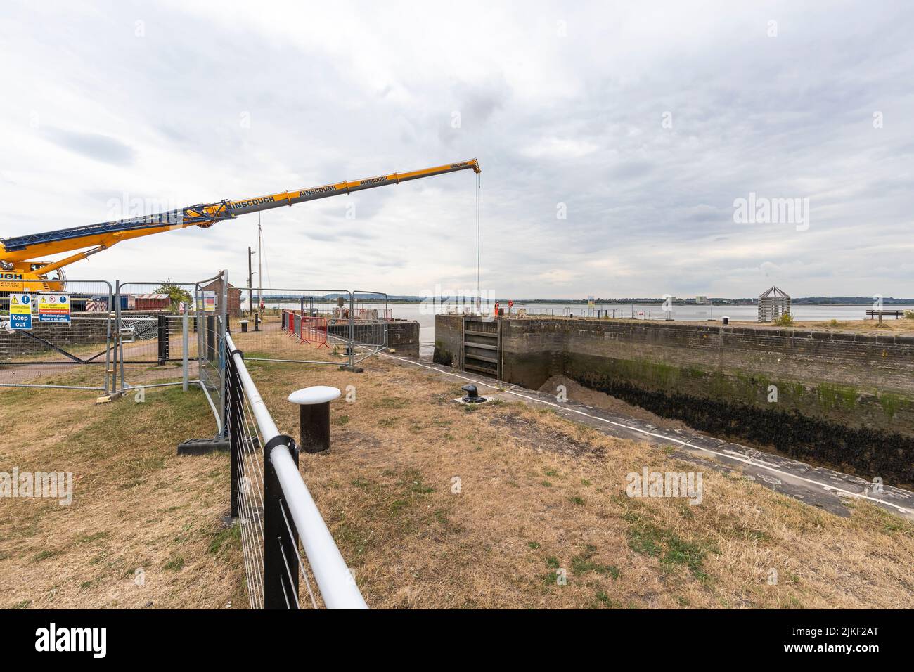 Repairs to Lydney Harbour lock gates. The seaward gates have been