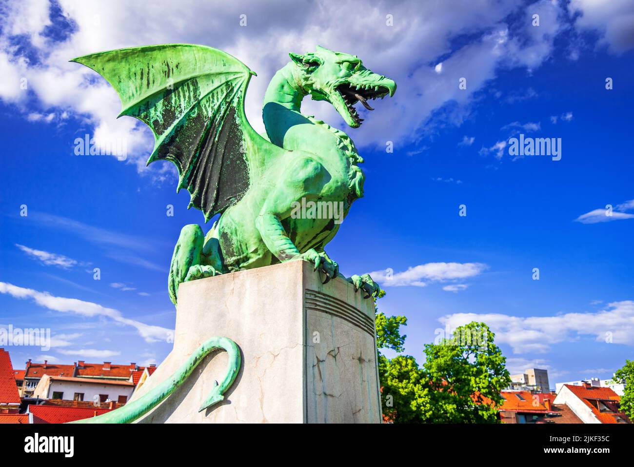 Ljubljana, Slovenia. Dragon bridge (Zmajski most), symbol of Ljubljana, capital of Slovenia, Europe. Stock Photo