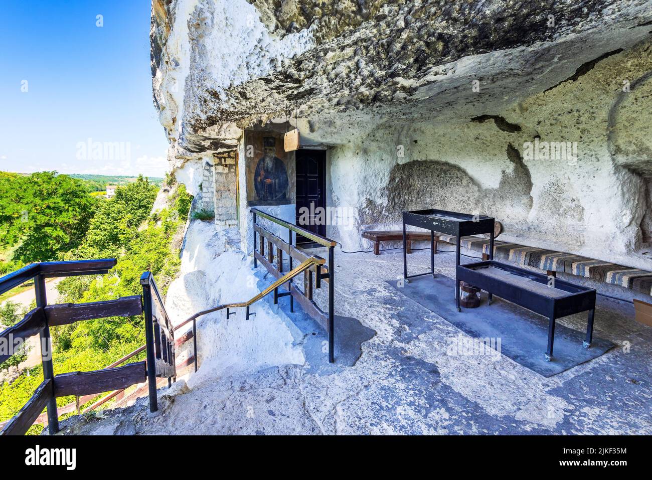 Basarbovo, Bulgaria. Basarbovo Rock Monastery dedicated to Saint Dimitar Basarbowski, Ruse Region, bulgarian heritage. Stock Photo