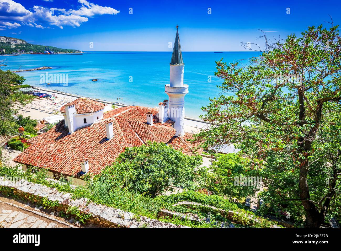 Balchik, Bulgaria. Balchik Palace of Romanian Queen Marie at Bulgarian Black Sea coastline, Southern Dobruja Stock Photo