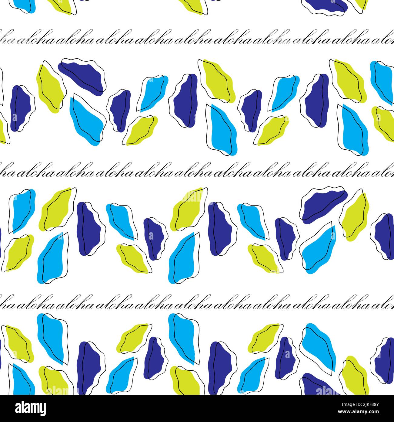 Vibrant blue green aloha horizontal stripes vector seamless pattern background with hand drawn elements Stock Vector