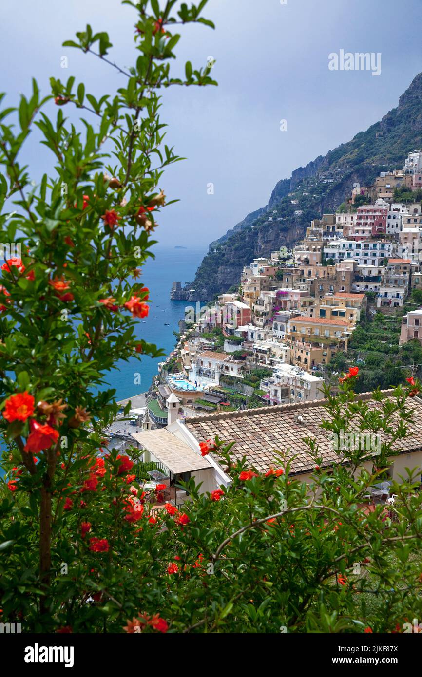 Typical cliff houses and watch towers of Positano, Amalfi coast, Unesco World Heritage site, Campania, Italy, Mediterranean sea, Europe Stock Photo