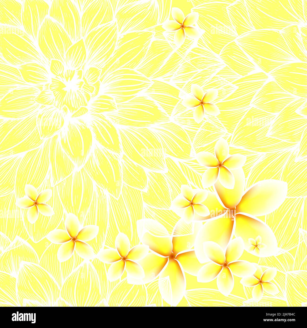 Seamless background with yellow plumeria flowers. Vector illustration ...