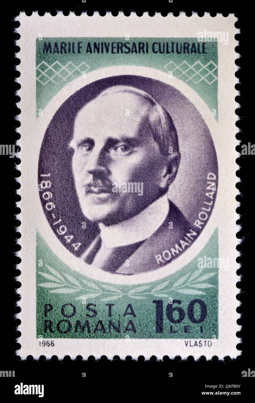 Romanian postage stamp (1966) : Romain Rolland (1866-1944), French Dramatist Stock Photo