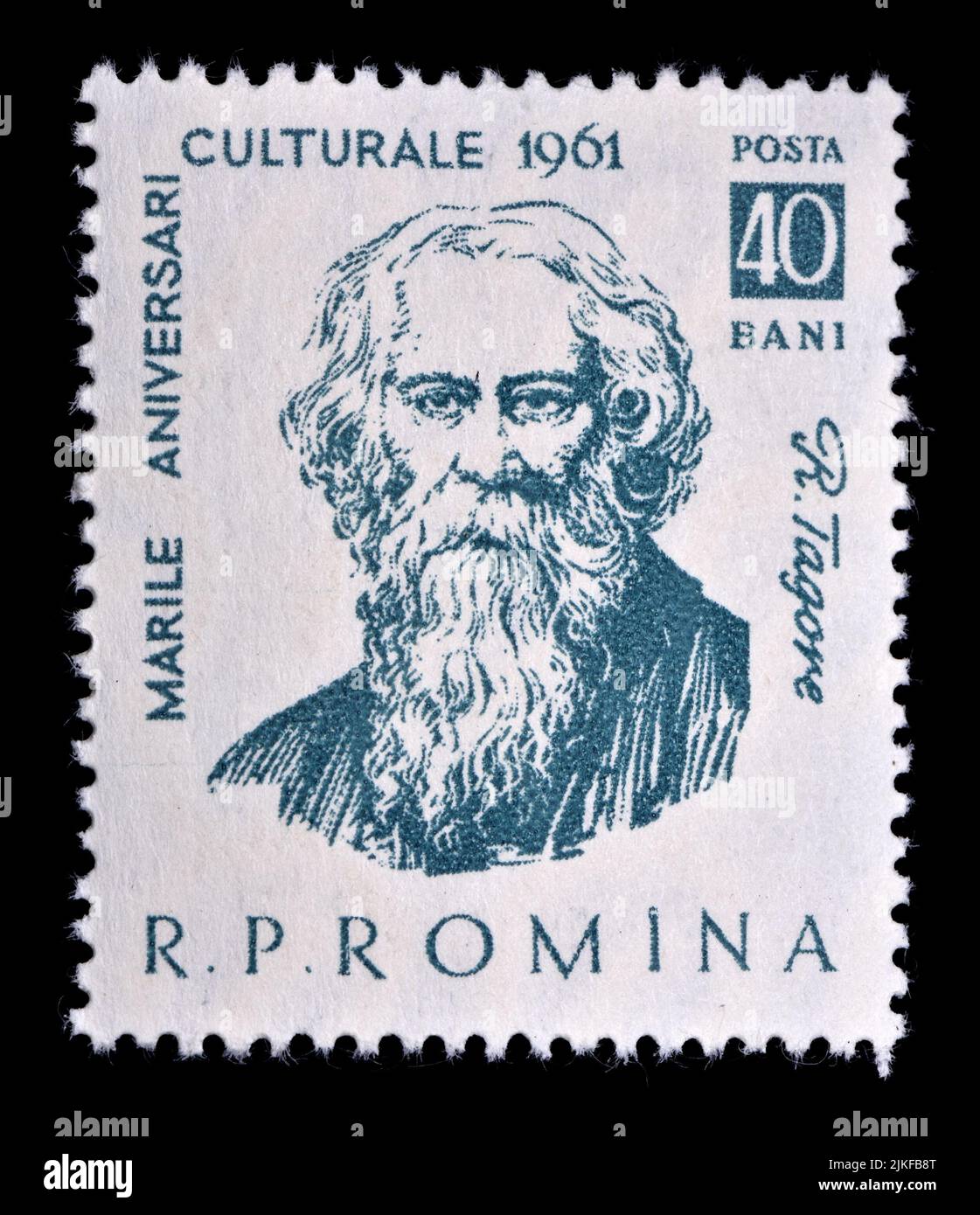 Romanian postage stamp (1961) : Rabindranath Tagore (1861-1941), Bengali Poet & Philosopher Stock Photo