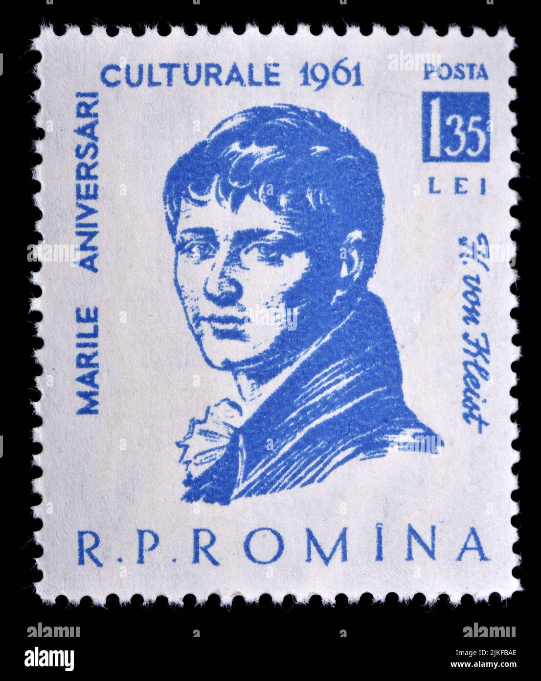 Romanian postage stamp (1961) : Heinrich von Kleist (1777-1811), German poet Stock Photo