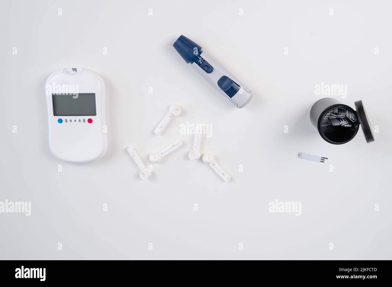 Home blood glucose test kit. lancet pen, needles and text