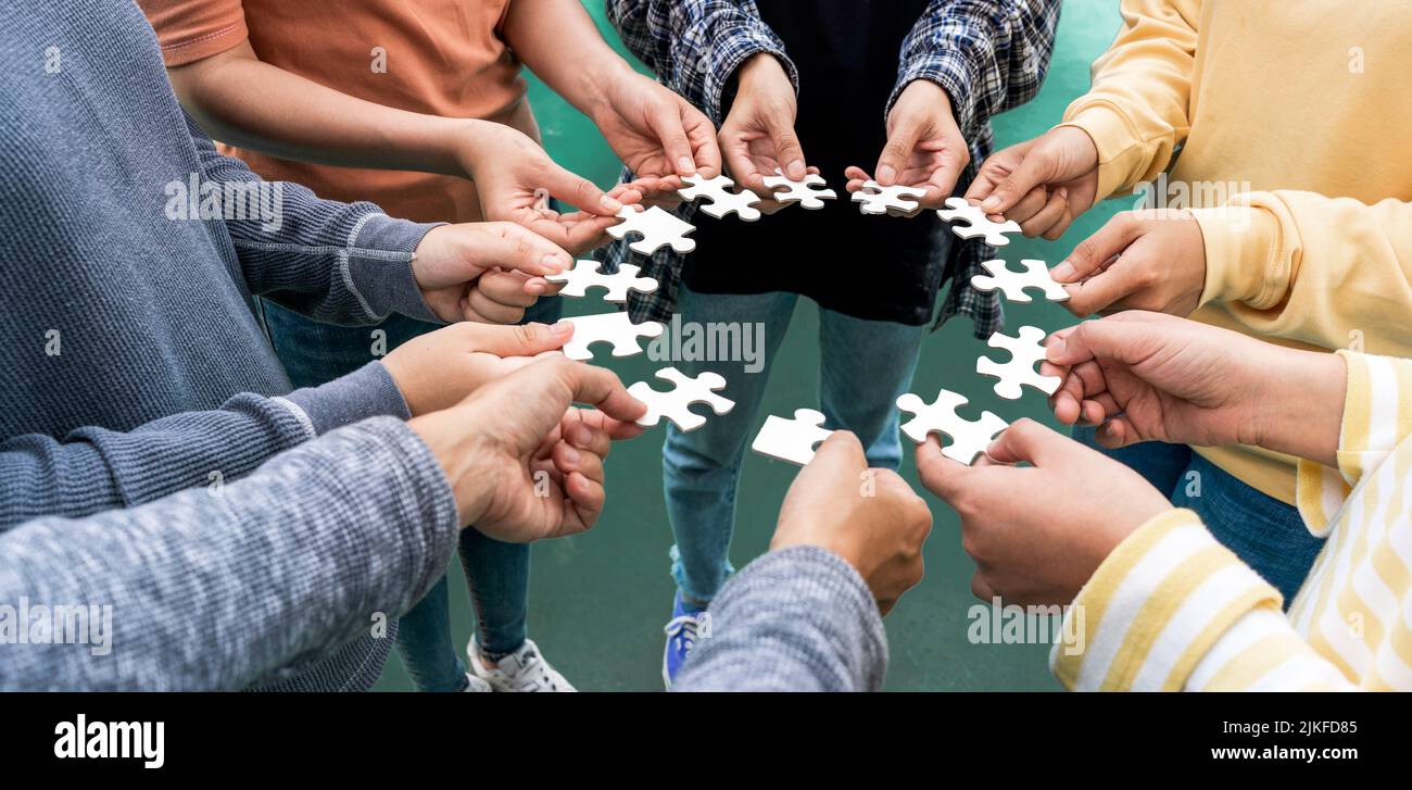 Team Hands Empathy Trust Partner partnership grow and placing the jigsaw puzzle for connect business partner and connection integration start up conce Stock Photo