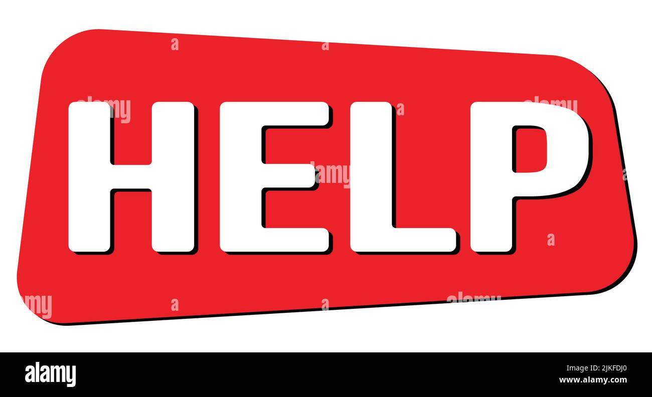 HELP text written on red trapeze stamp sign Stock Photo - Alamy