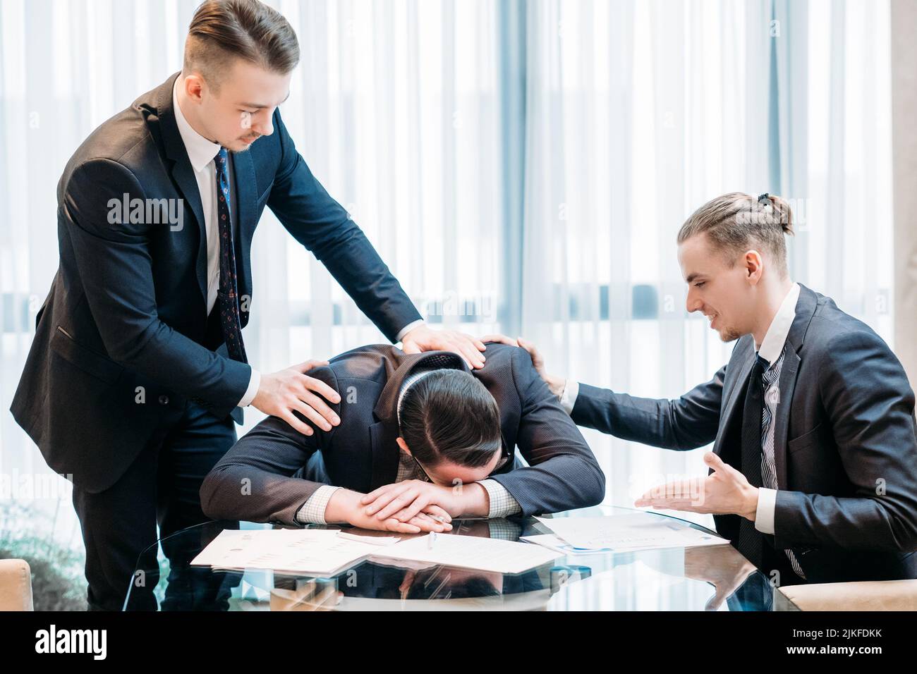 Friendship support console stressed devastated men stock photo alamy