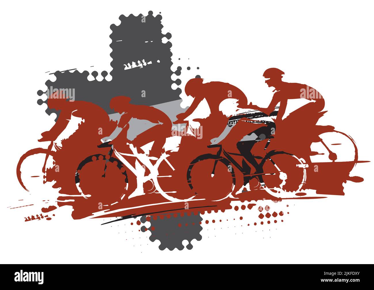 Cycling race, MTB cycling. Expressive stylized drawing of group of