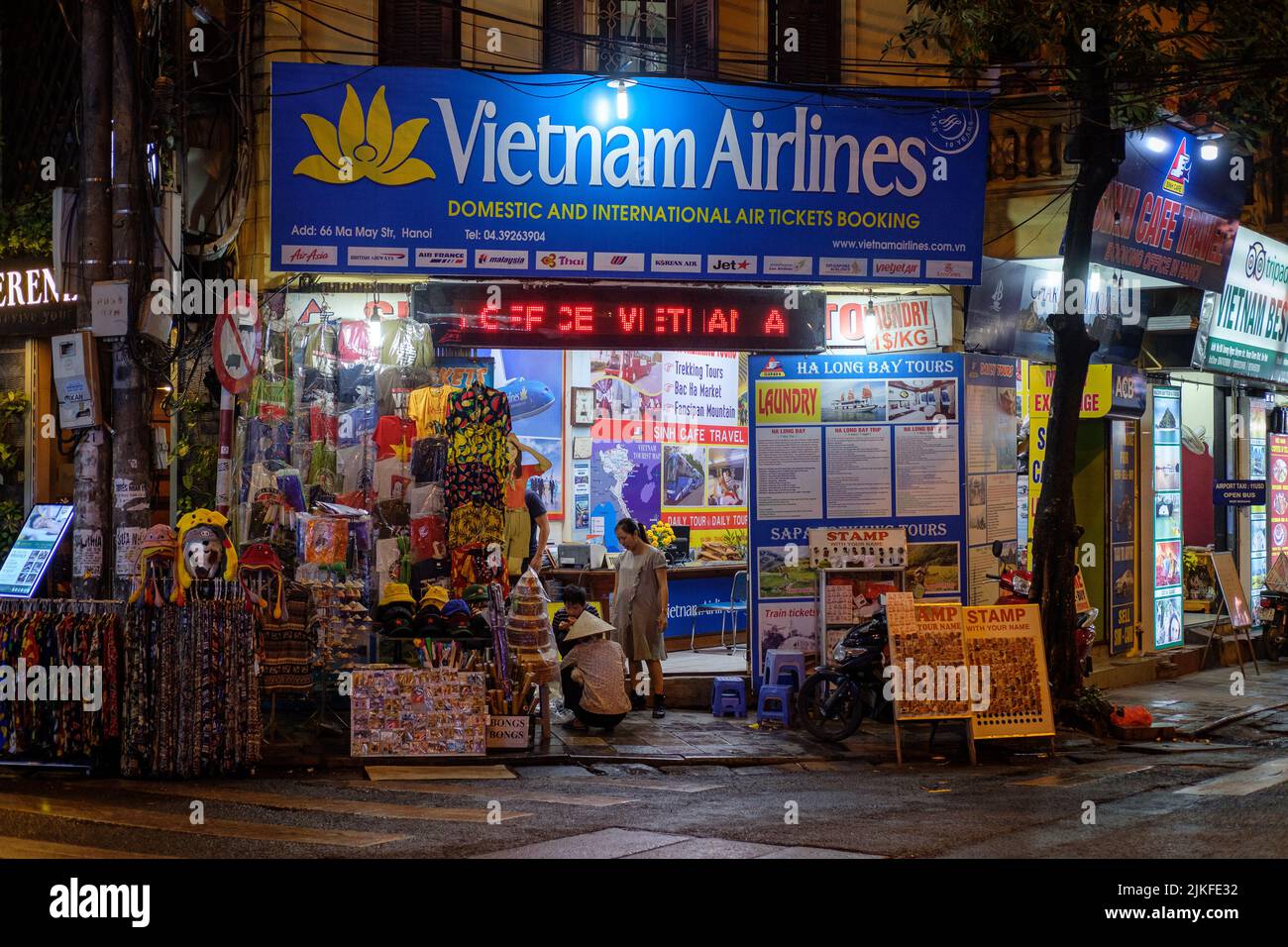 HANOI, VIETNAM - JANUARY 5, 2020: Nighttime shop in Hanoi, Vietnam on January 5, 2020. Stock Photo