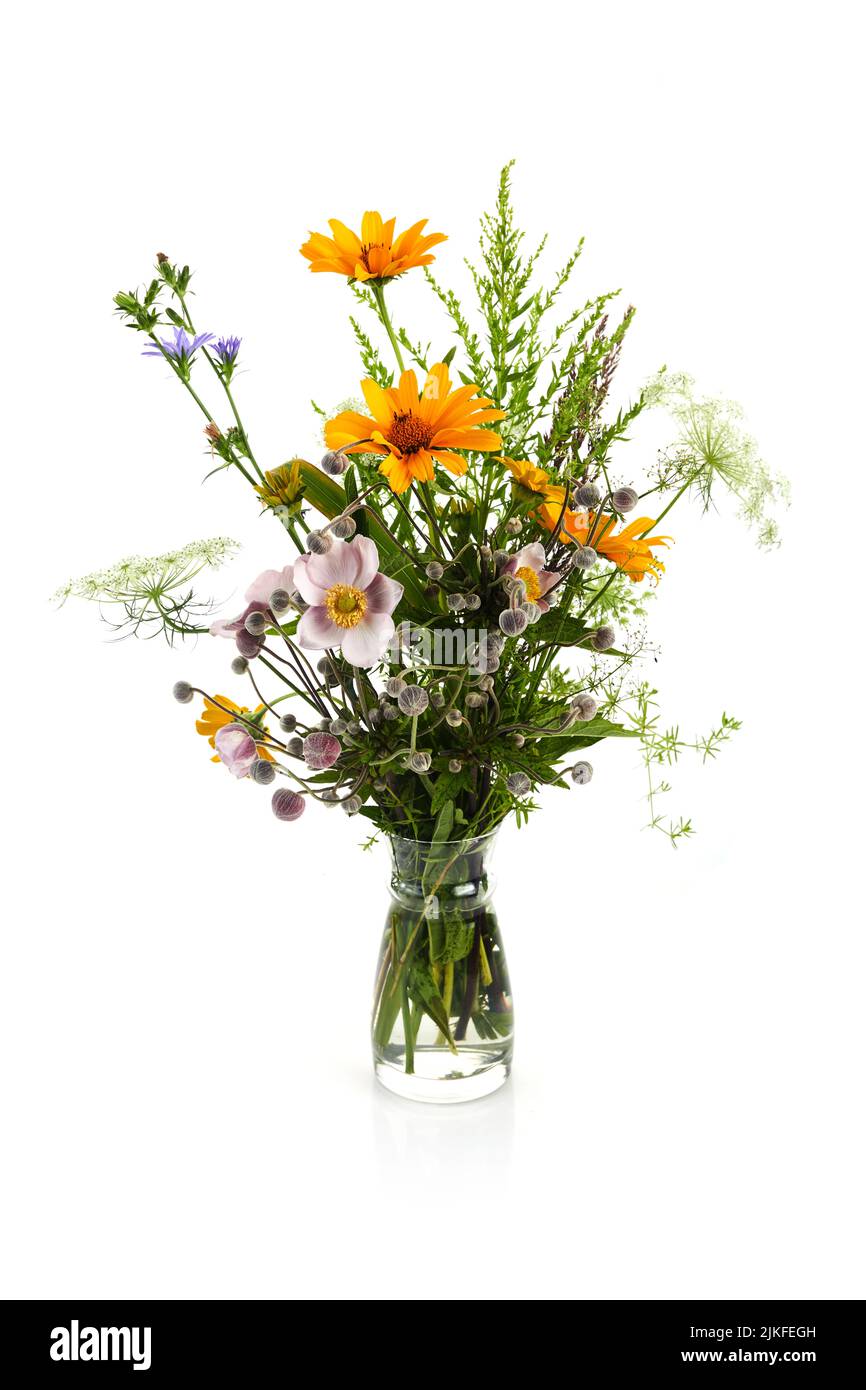 Beautiful bouquet of wildflowers isolated on white Stock Photo