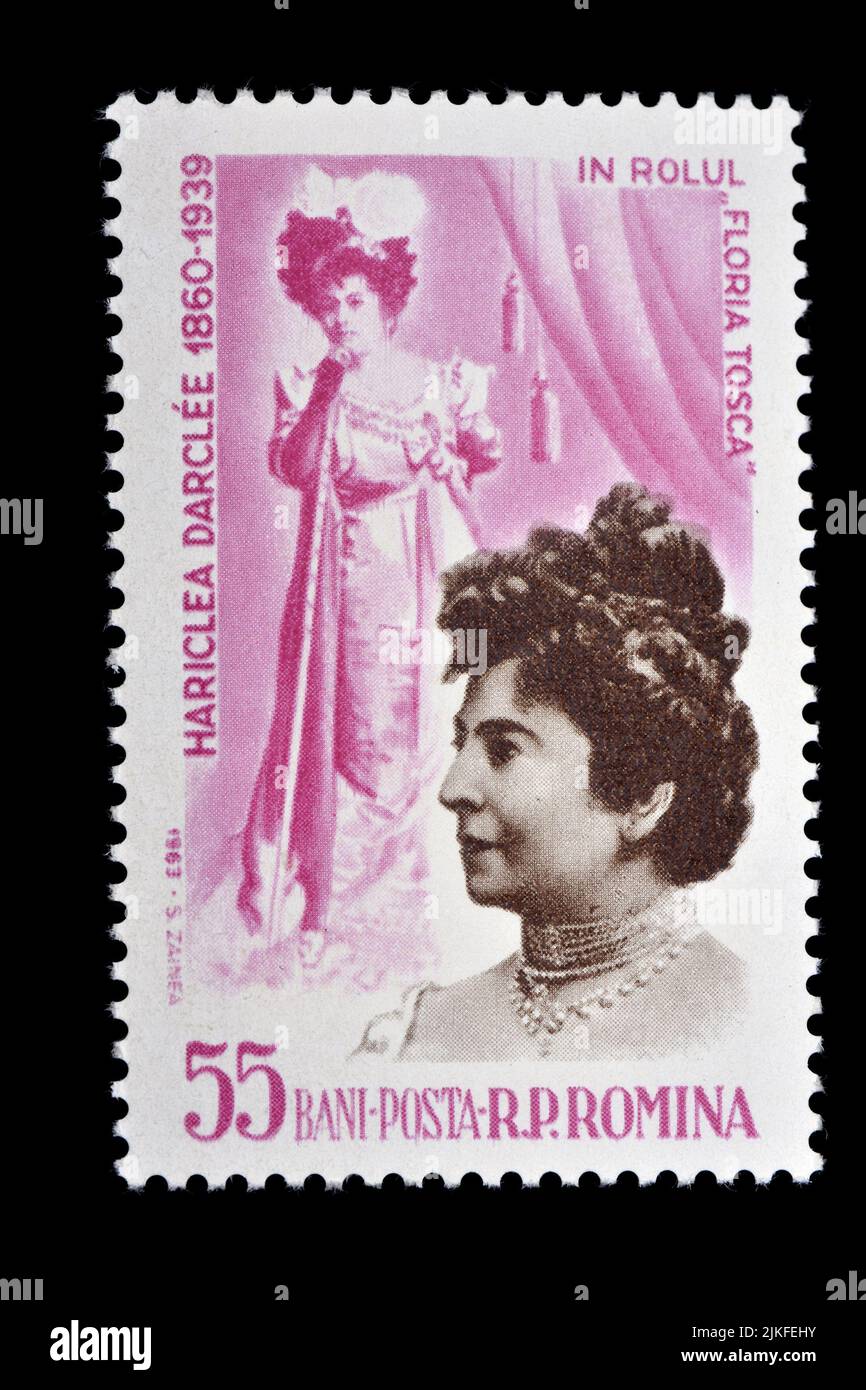 Romanian postage stamp (1963) : Hariclea Darclée (Romanian opera singer) as Tosca Stock Photo