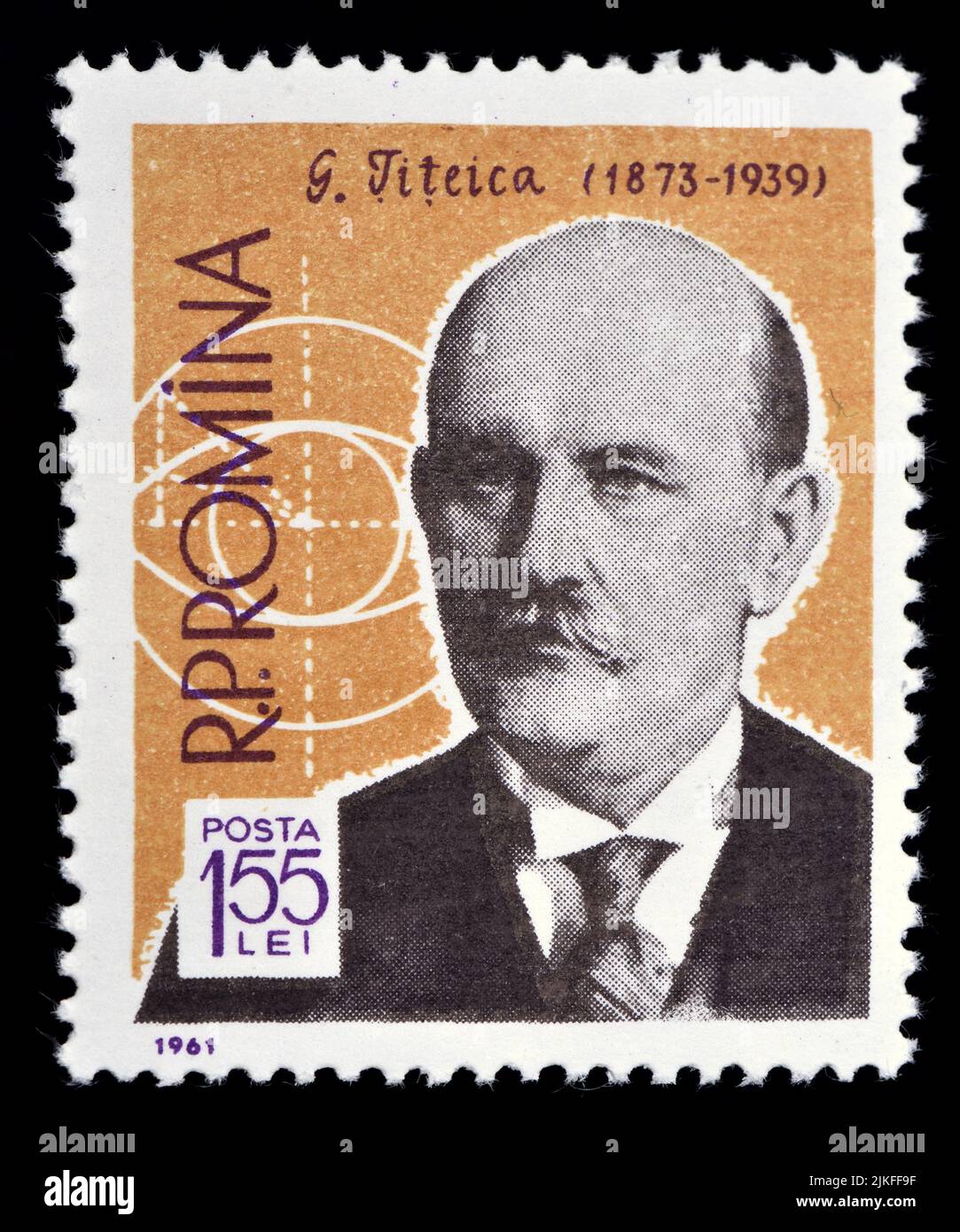 Romanian postage stamp (1961) : Gheorghe Țițeica (1873 – 1939) George / Georges Tzitzéica - Romanian mathematician who made important contributions in Stock Photo