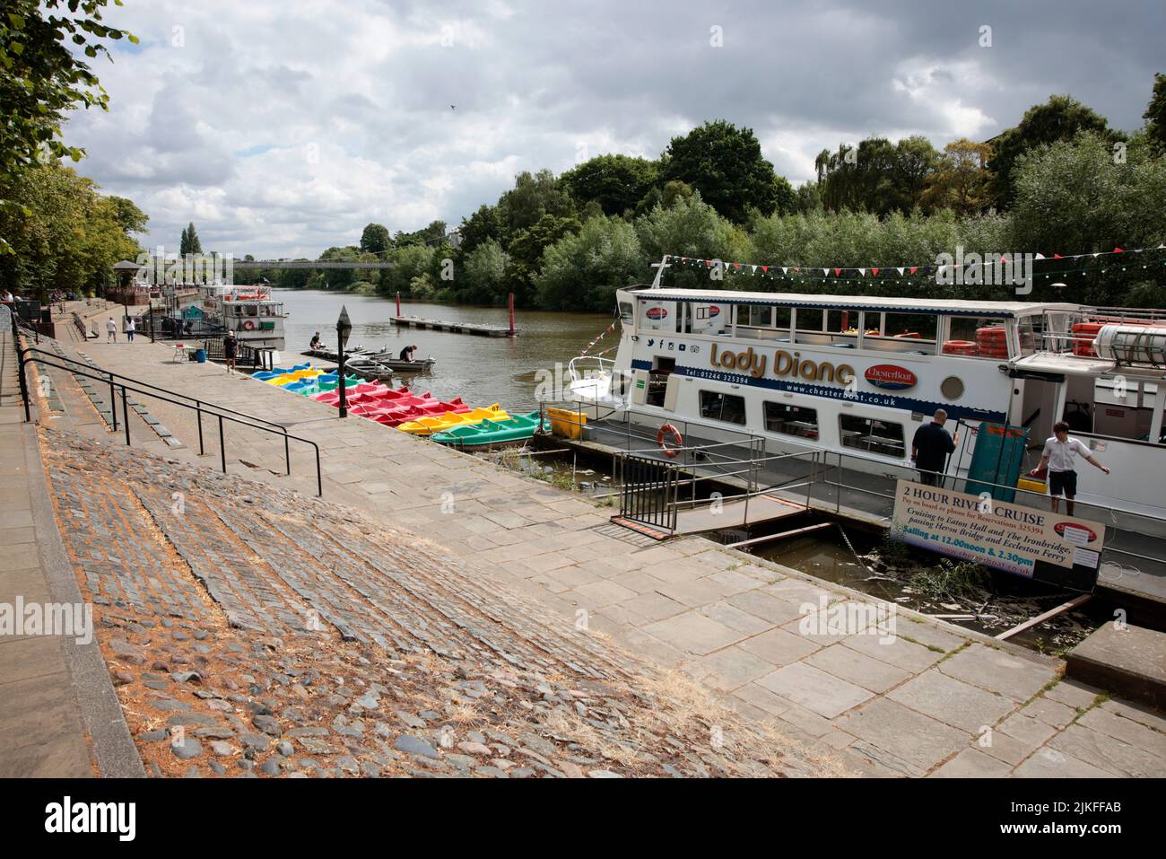 River cruise boat at The Groves on the River Dee at Chester, Chesire Stock Photo