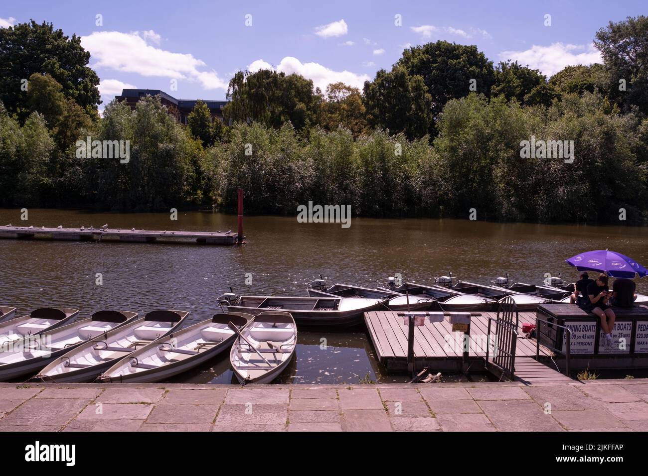 Row boats at The Groves on the River Dee at Chester, Chesire Stock Photo