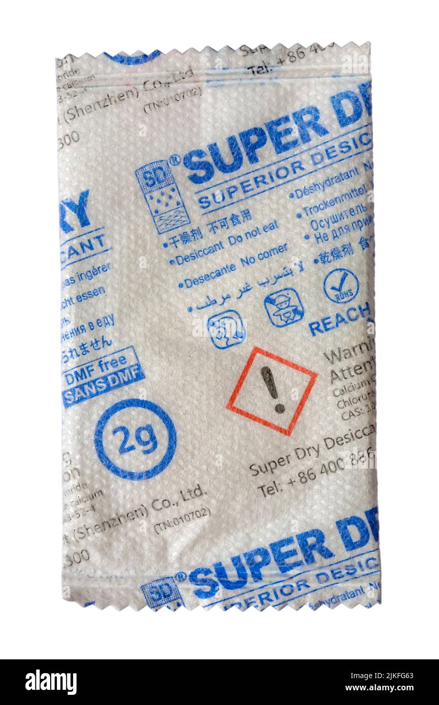 Sachet of Super Dry superior design Desiccant isolated on white background  Stock Photo - Alamy